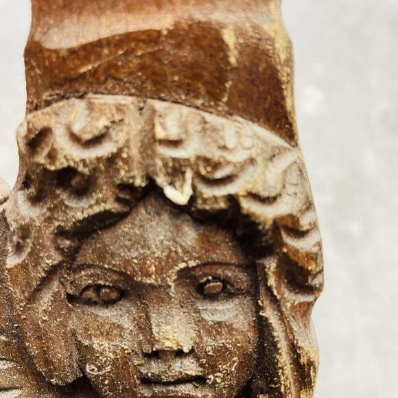 Vintage Handmade Wooden Angel Basket Brown Hand Carved Twig Pinecone Handled - Picture 10 of 11